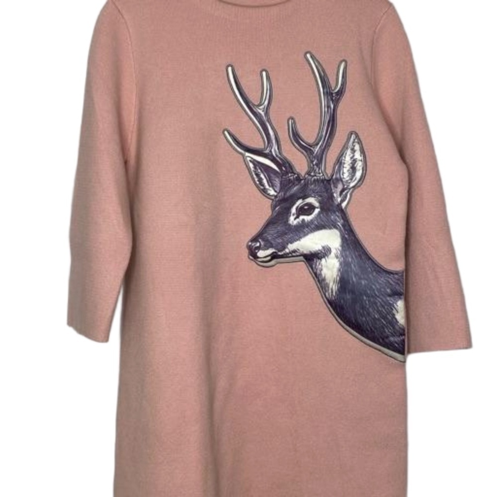Pink Wool Blend Deer Appliqué Sweater Tunic Cottagecore M - Picture 8 of 16